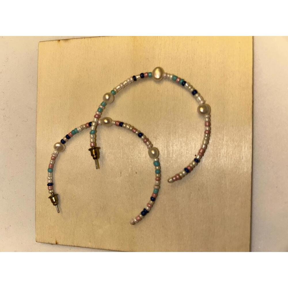 Handcrafted Colorful Beaded Hoop Earrings Beachy Pearl